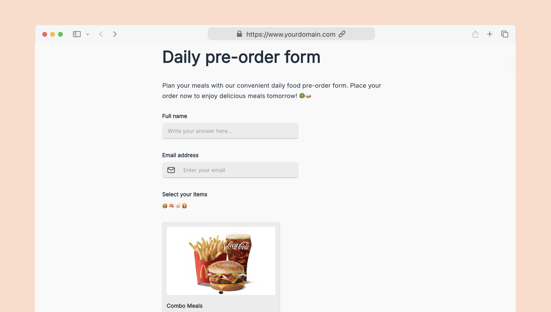 Food pre-order form