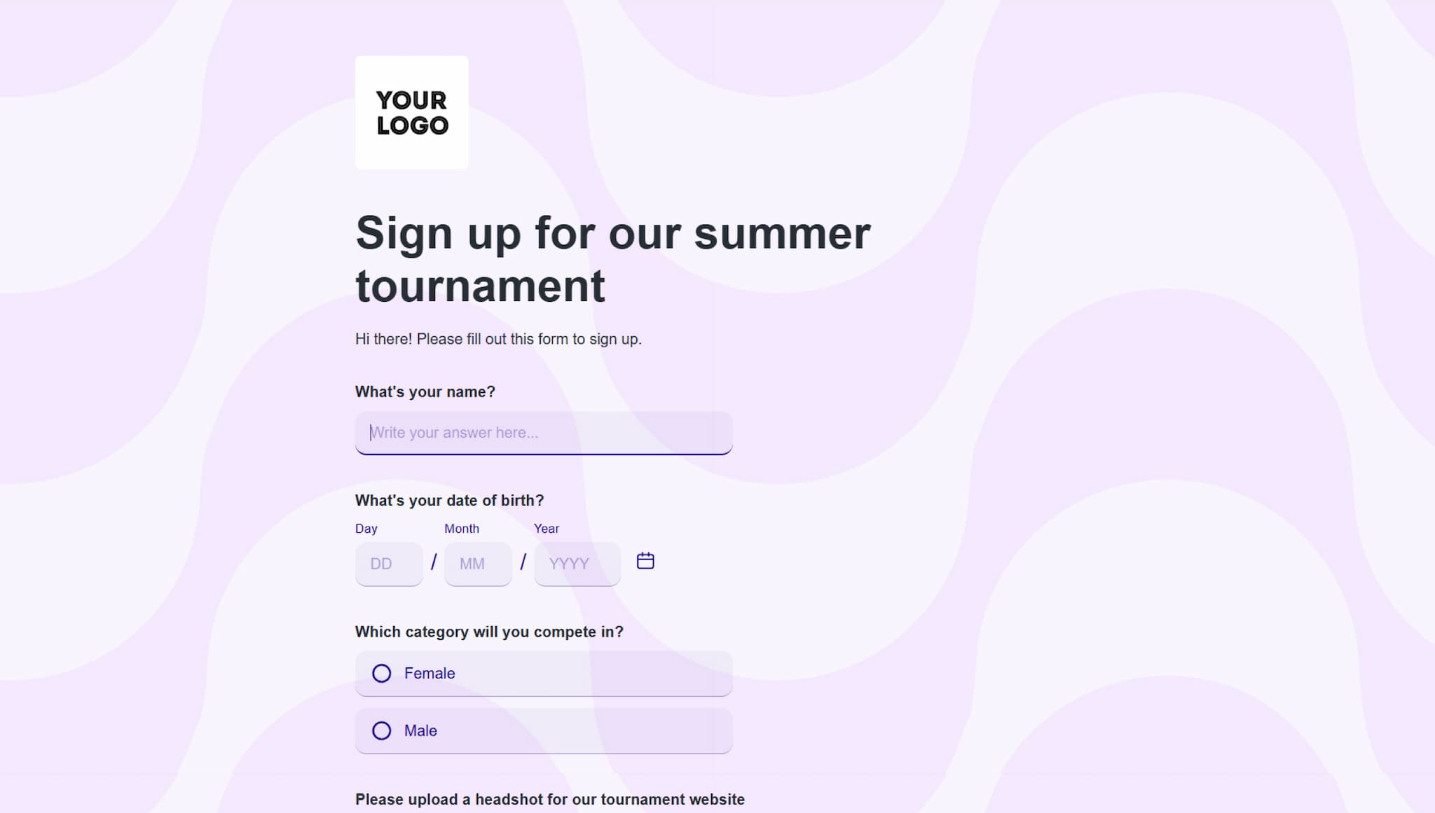 Tournament registration form