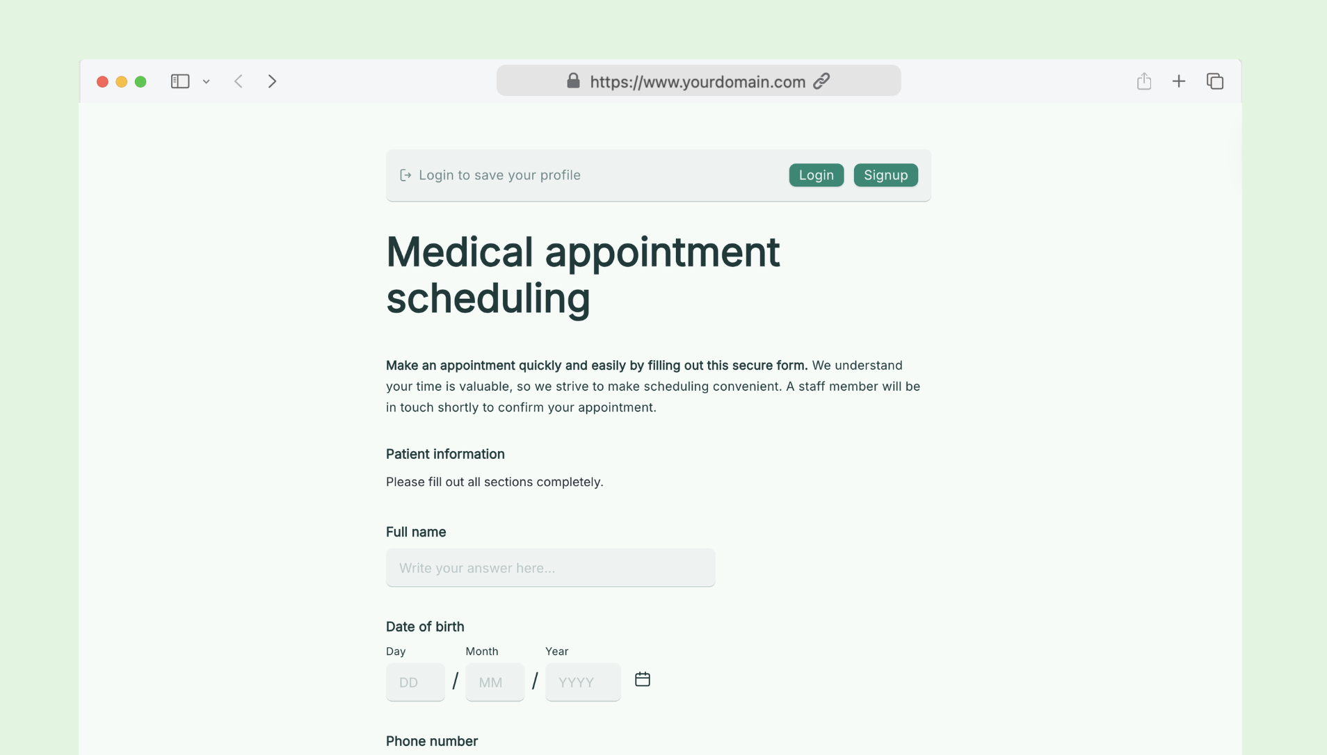 Medical appointment scheduling form