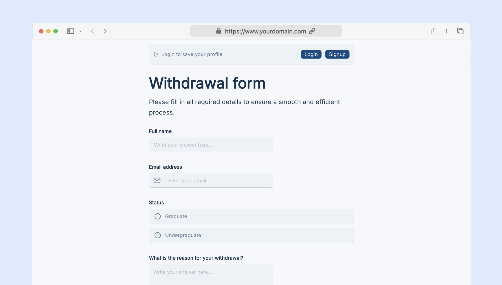 Withdrawal form