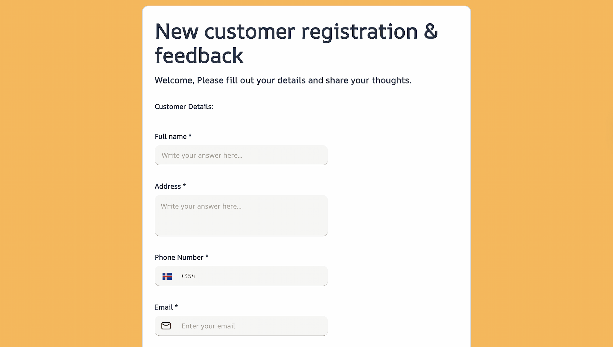 New customer registration & feedback