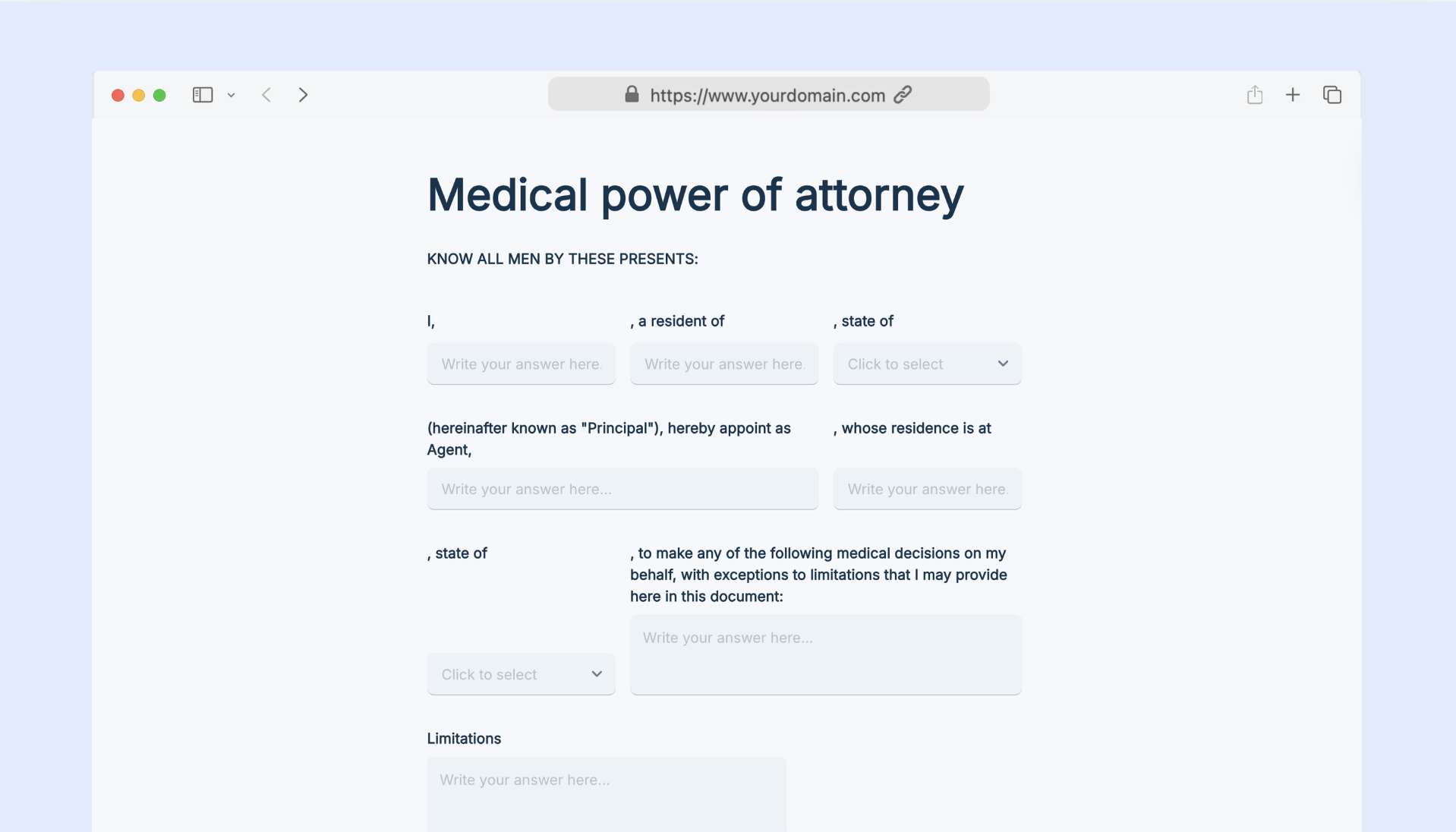 Medical power of attorney form