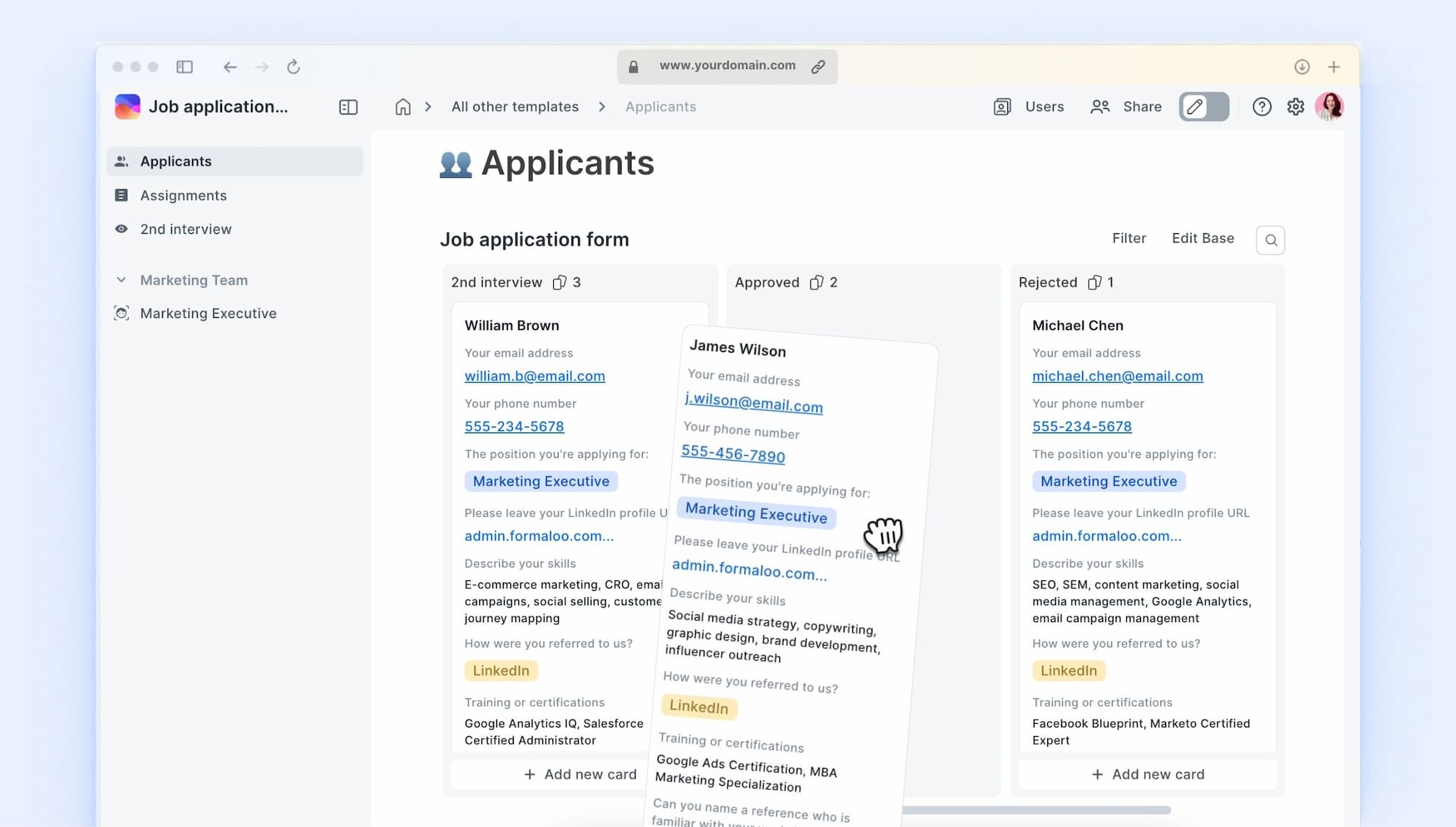 Job applicant tracking approval workflow