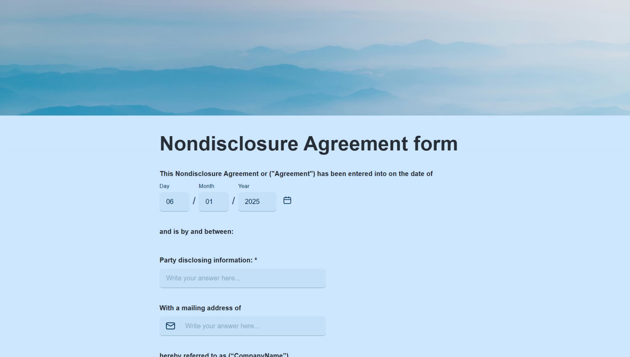 NDA contract form