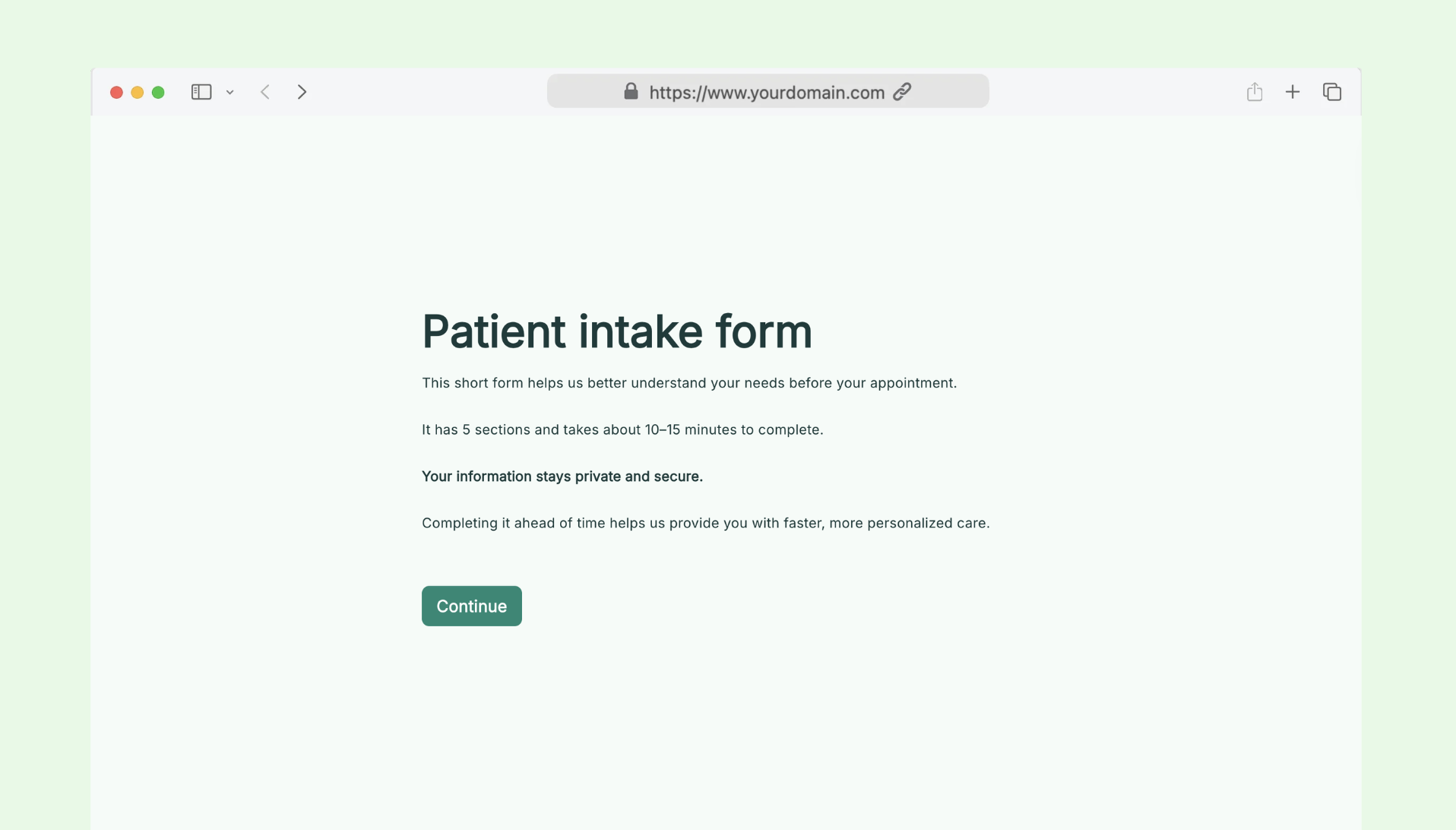 Patient intake form