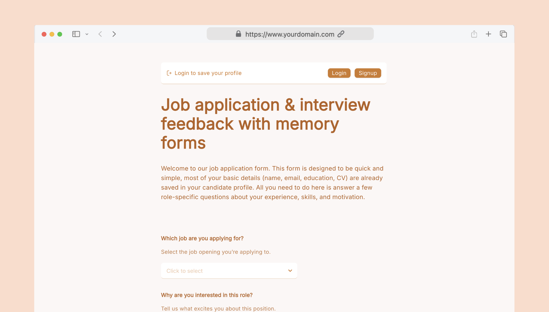 Job application & interview feedback with memory forms