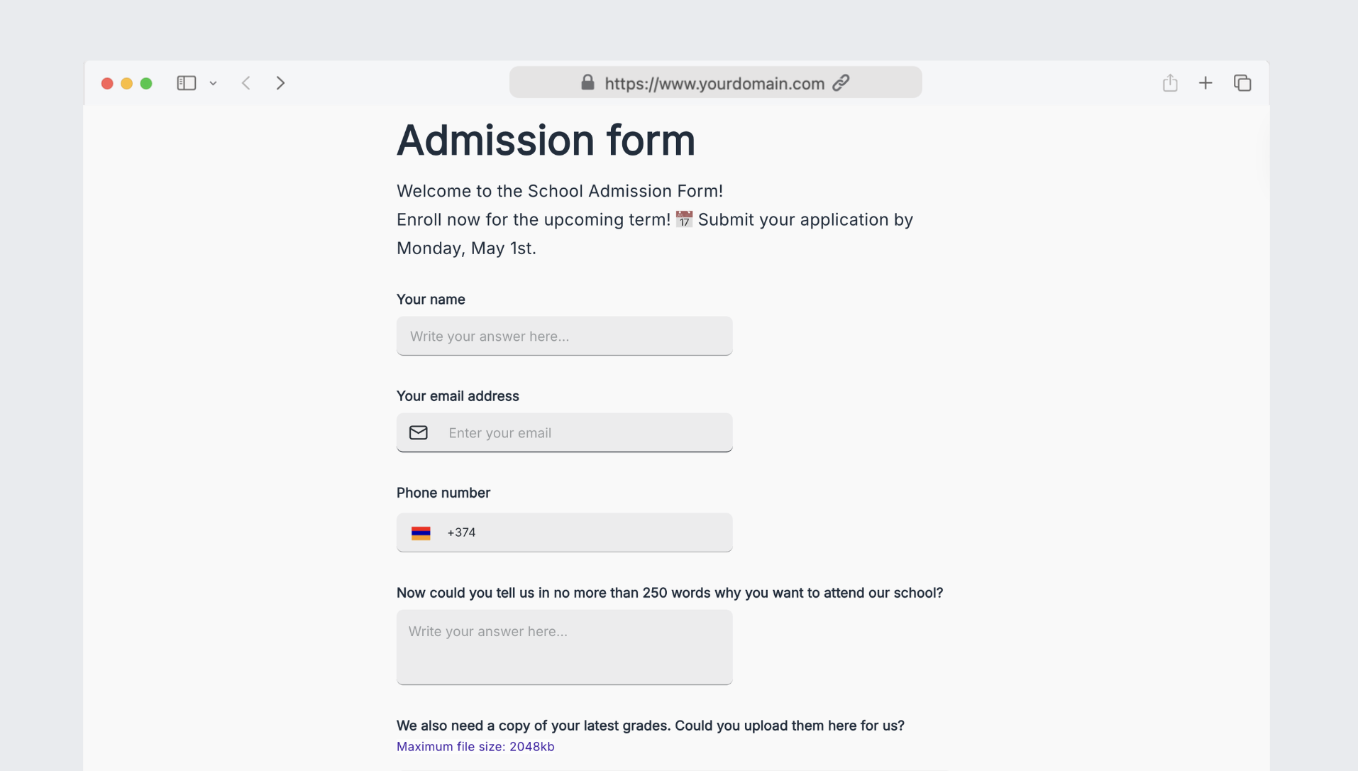 School admission form