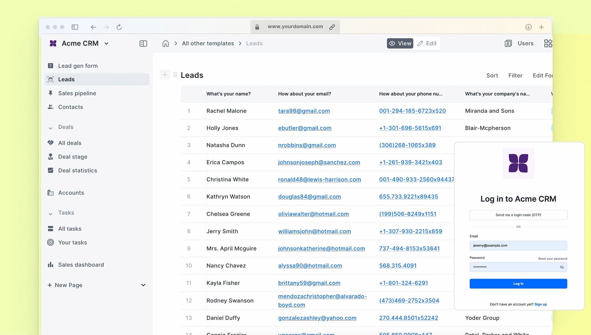 Lead scoring CRM portal