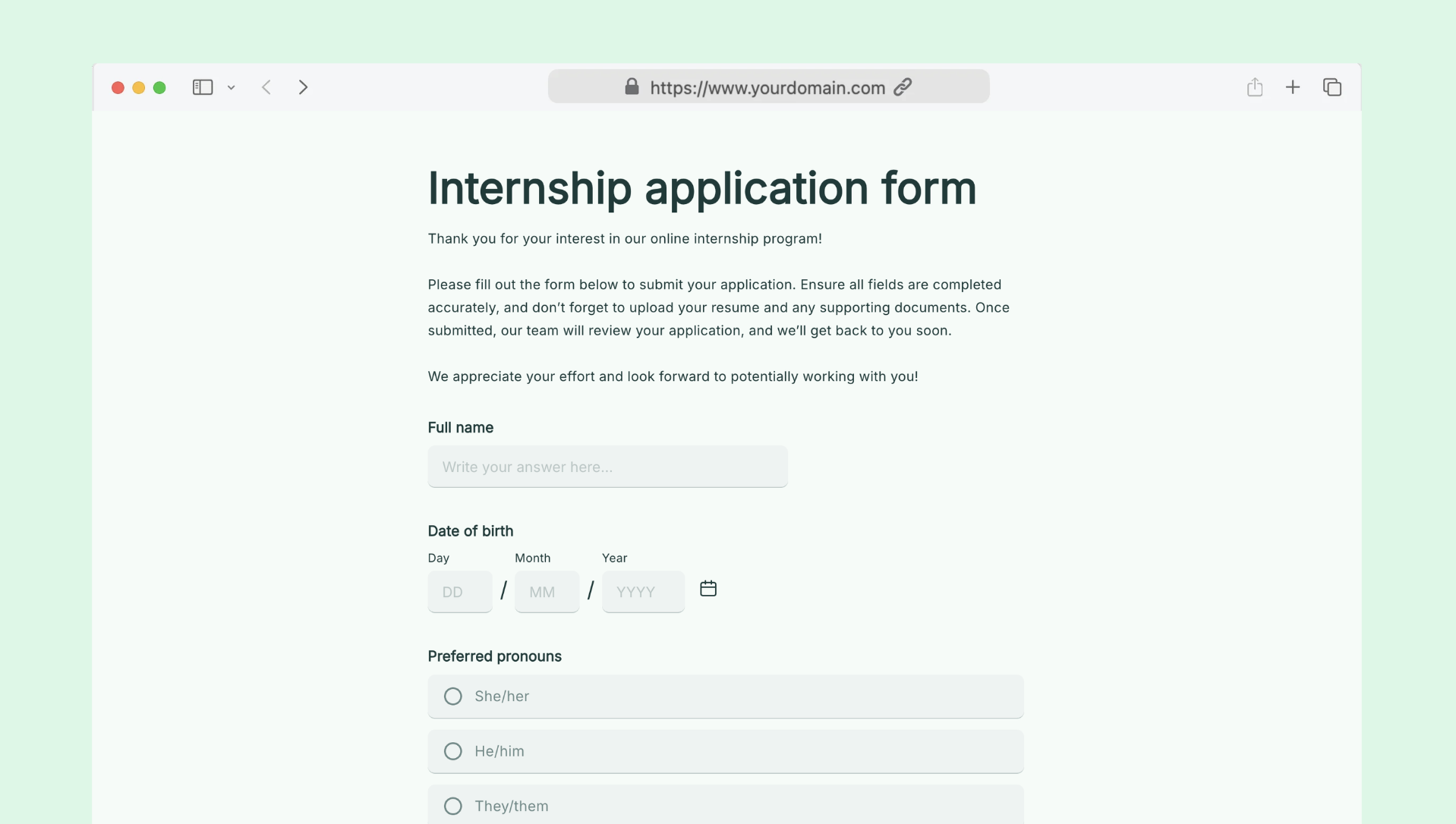 Internship application form