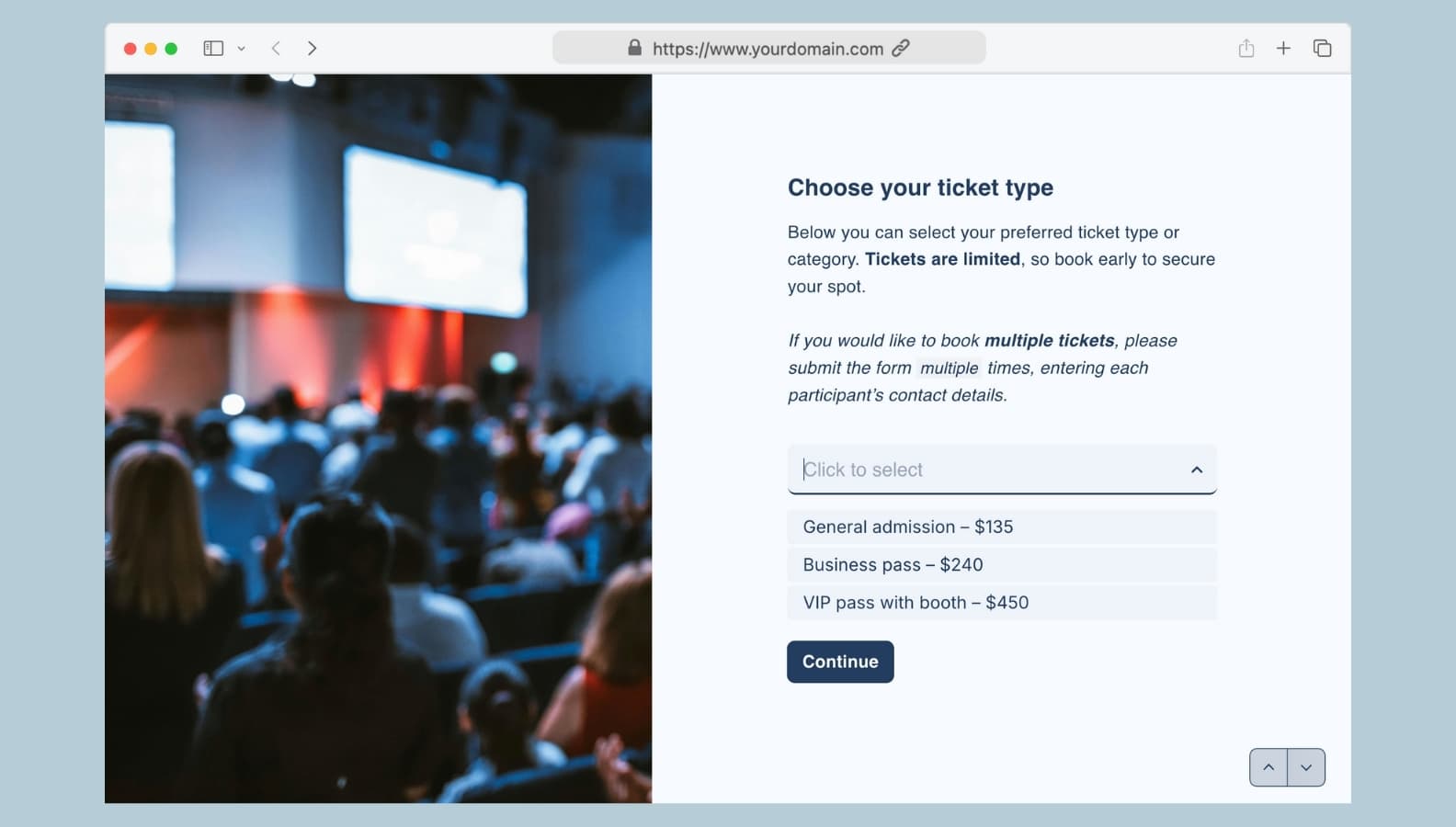 Event booking with limited availability per ticket type