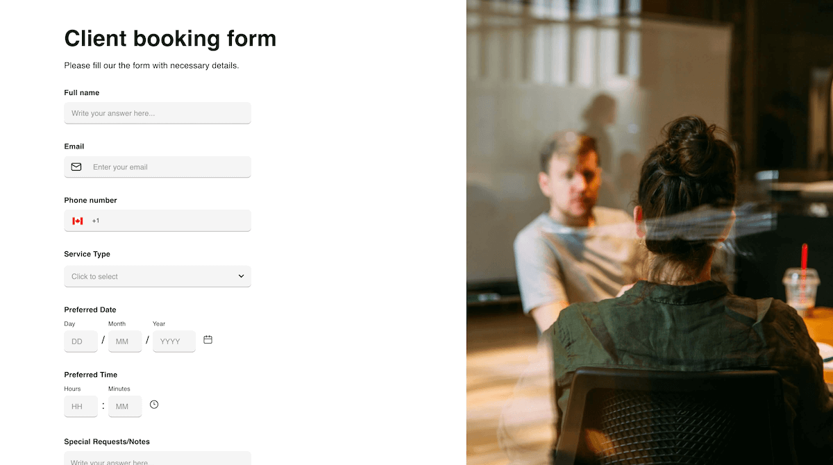 Client booking form