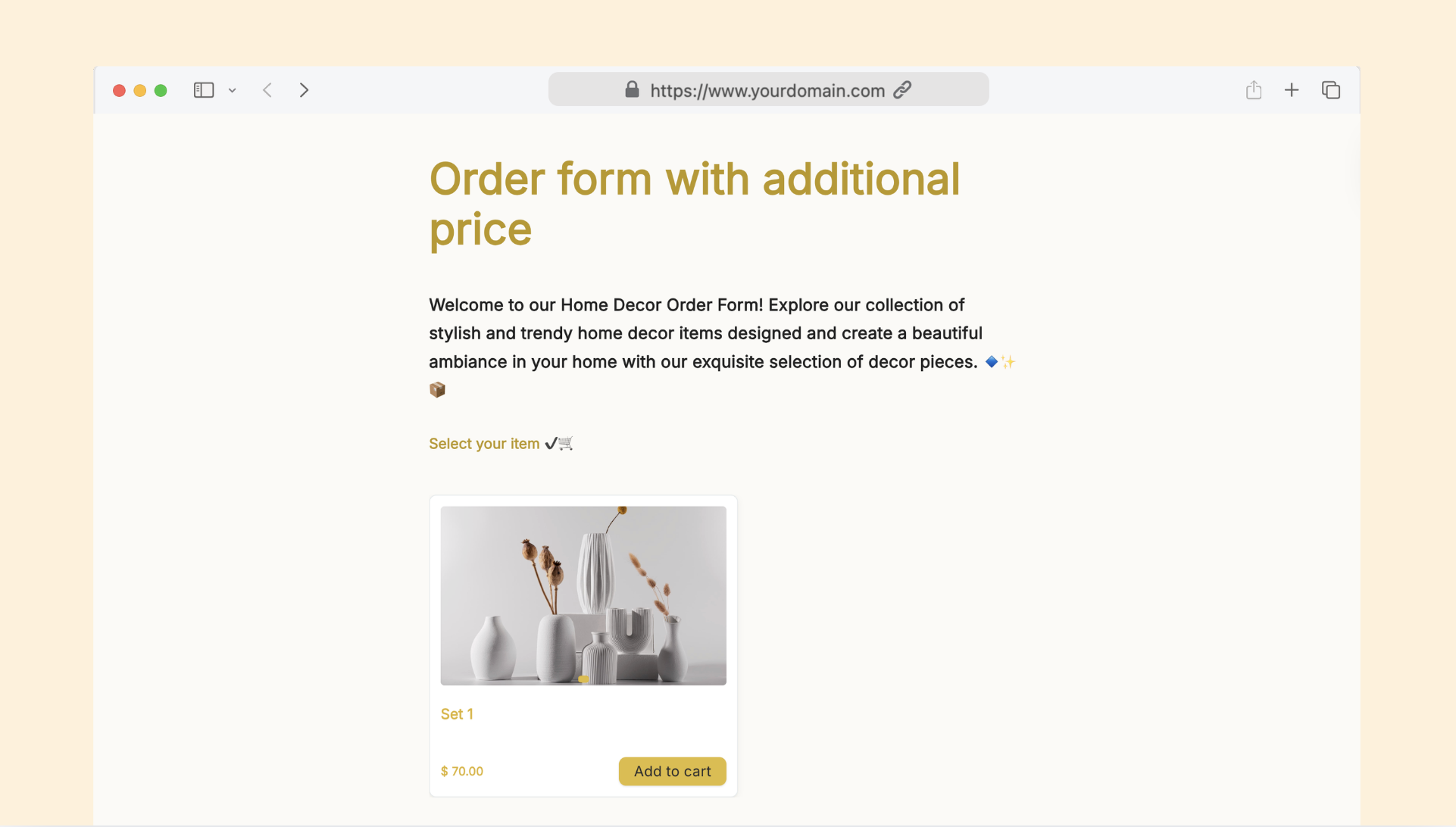 Order form with additional items