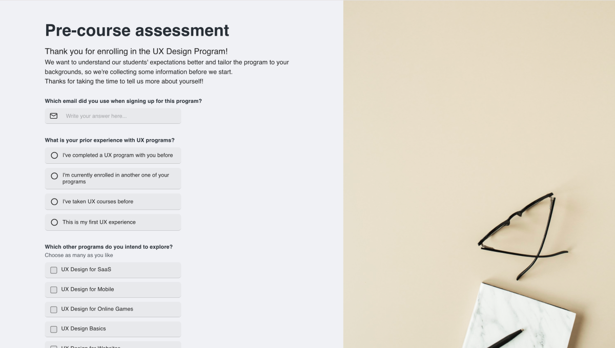 Pre-course assessment form