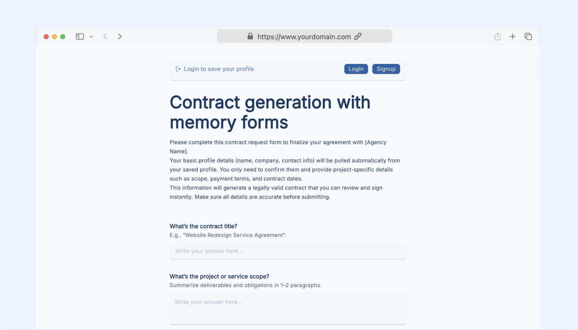 Contract generation with memory forms