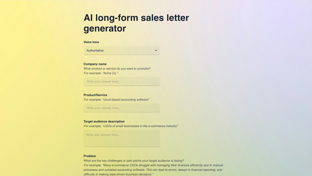 AI long-form sales letter generator