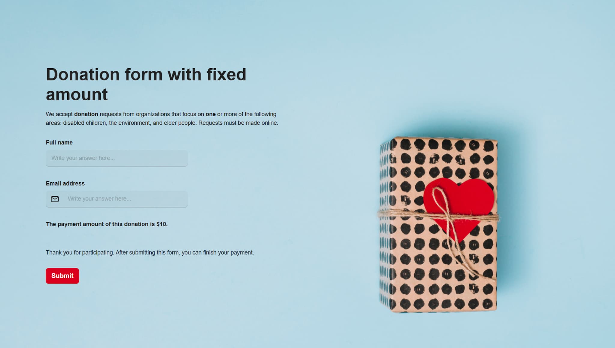 Donation form with fixed amount