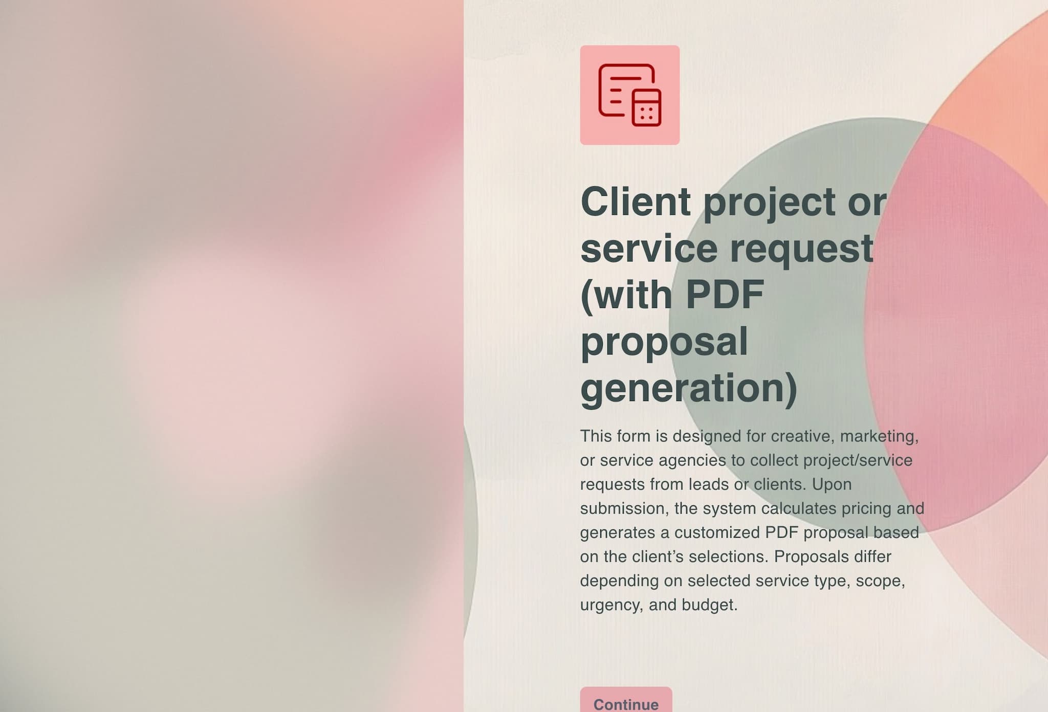 Client project or service request with PDF proposal generation