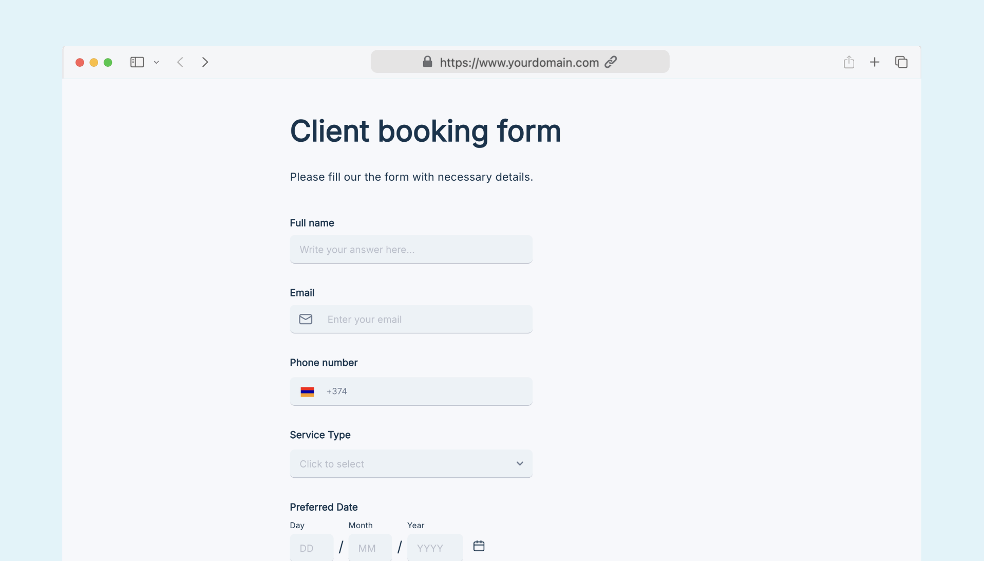 Client booking form