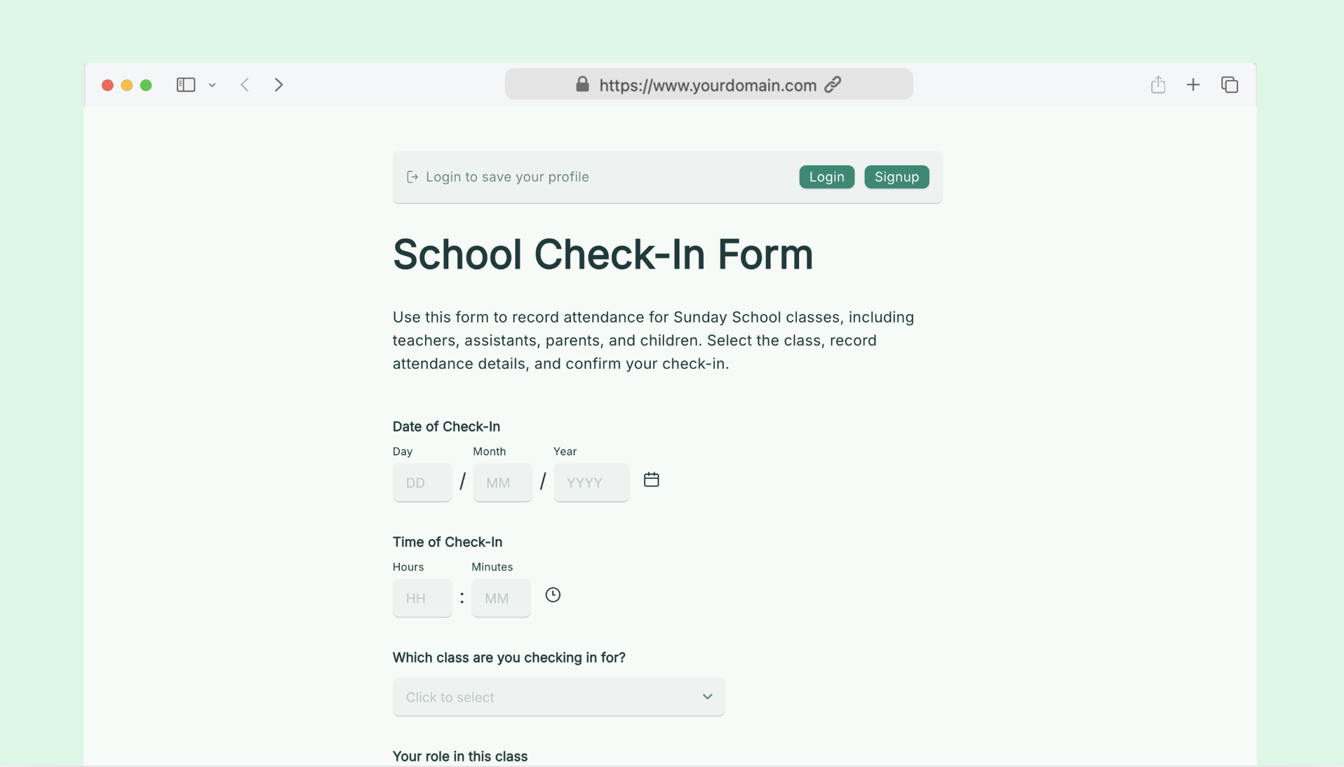 School Check-In Form