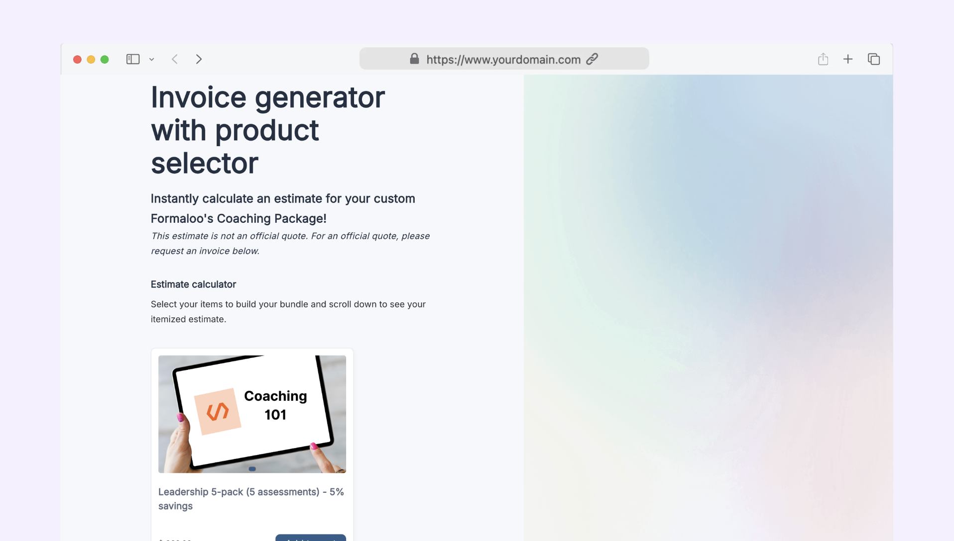 Invoice generator with product selector