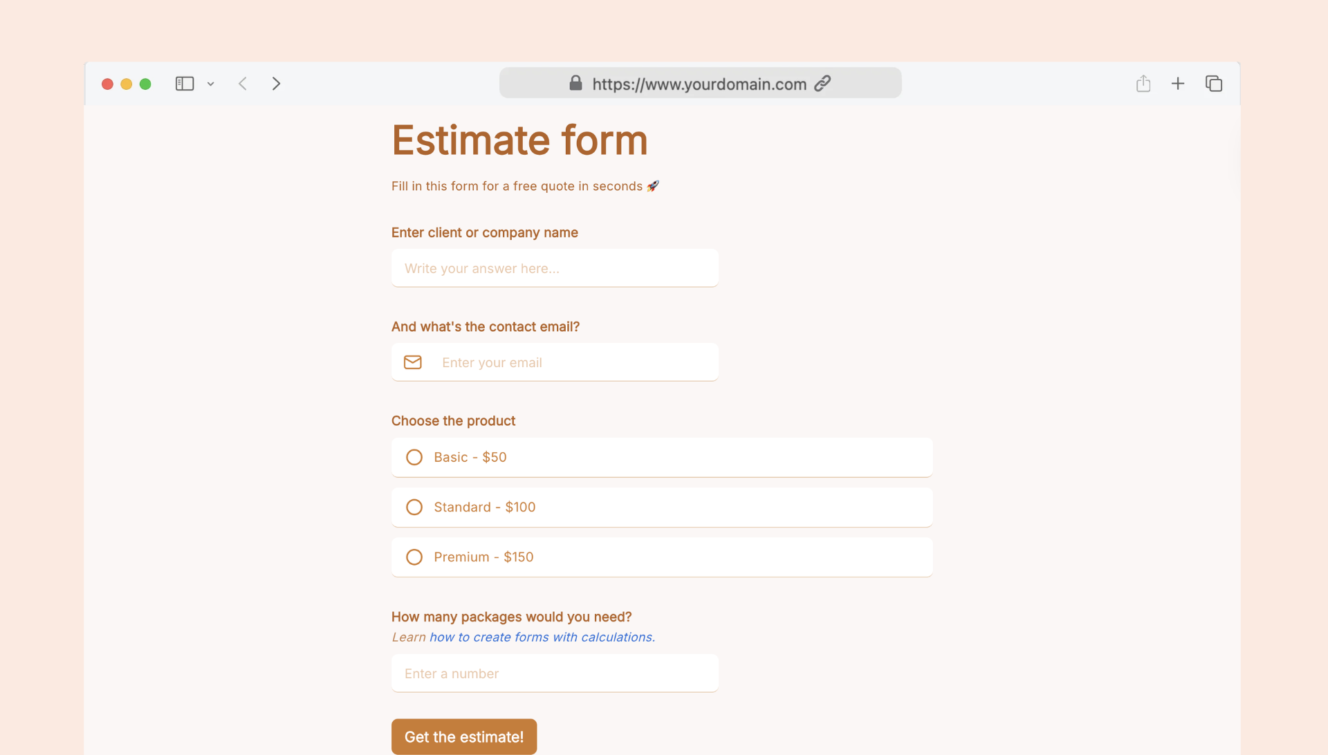 Estimate form