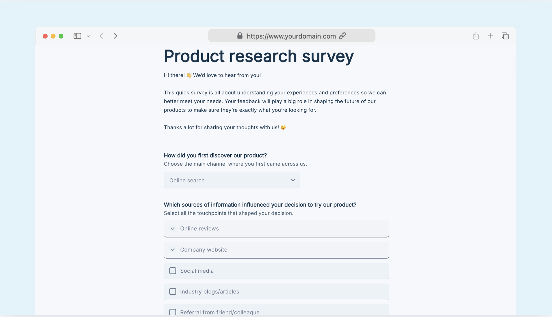 Product research survey