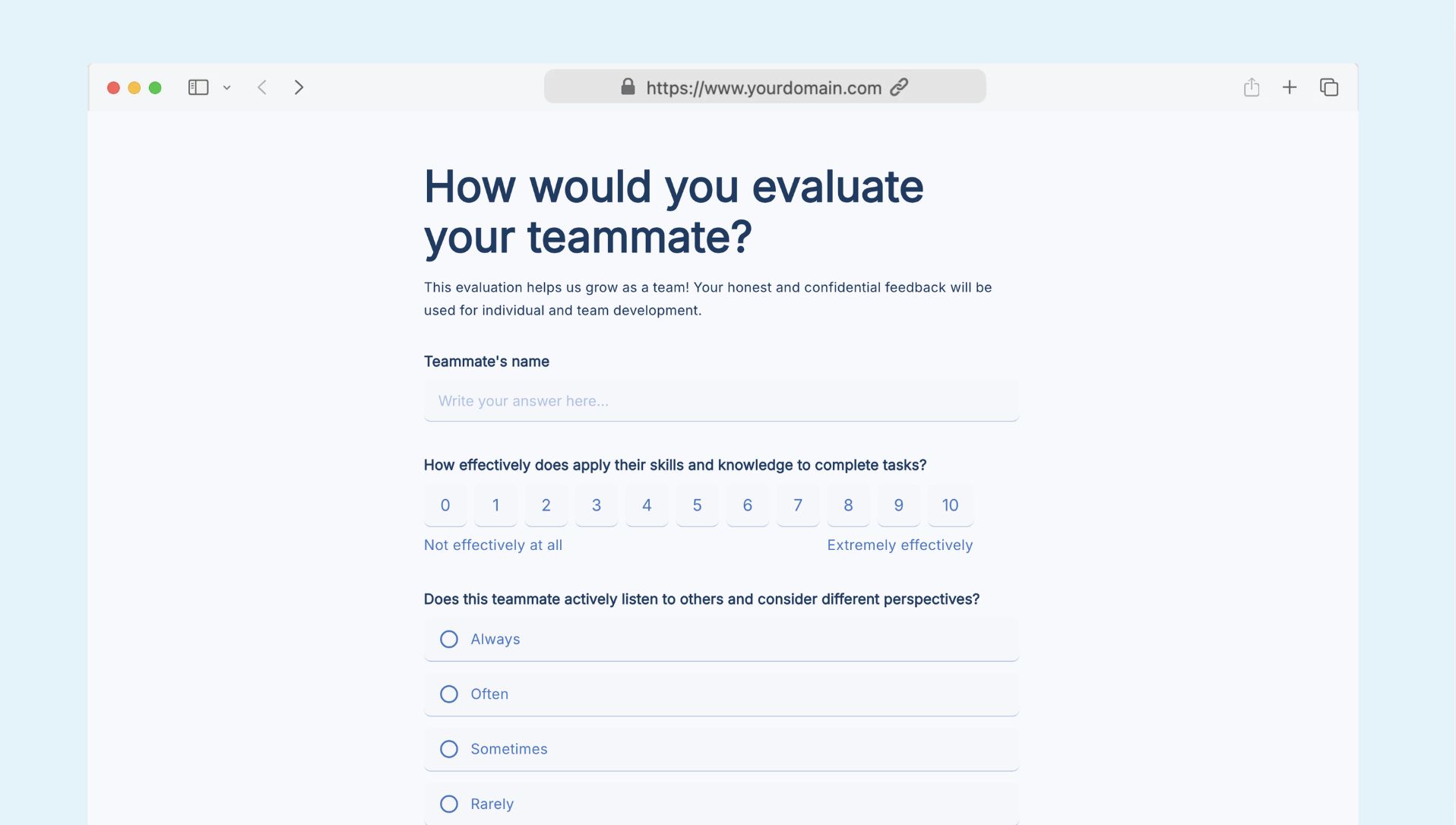 Teammate evaluation form