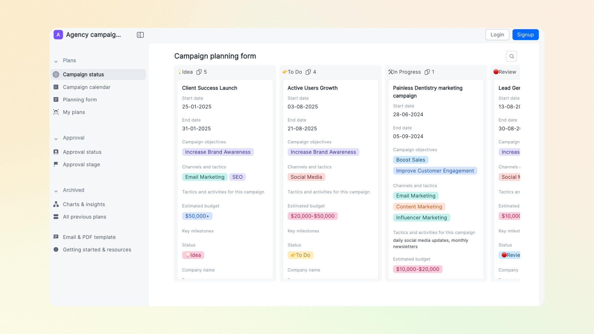 Agency campaign planning app