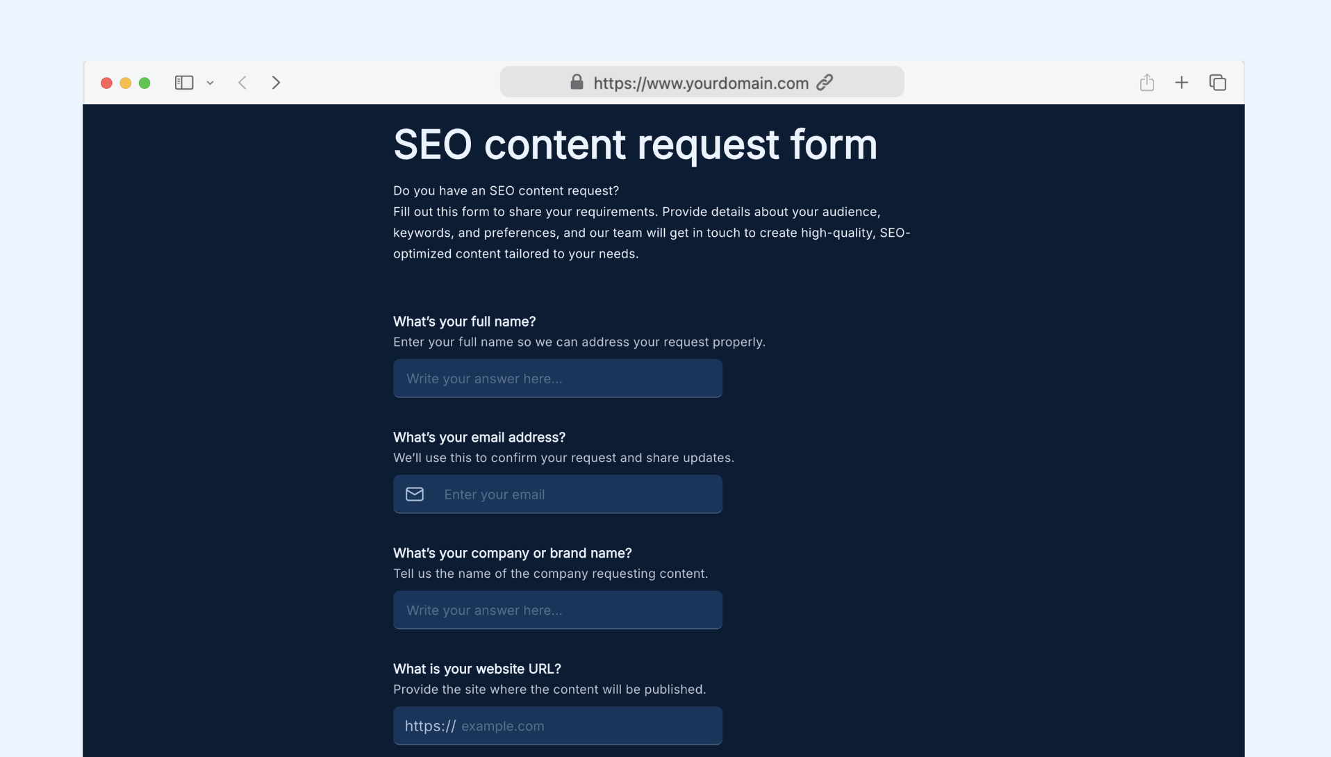 SEO content request form
