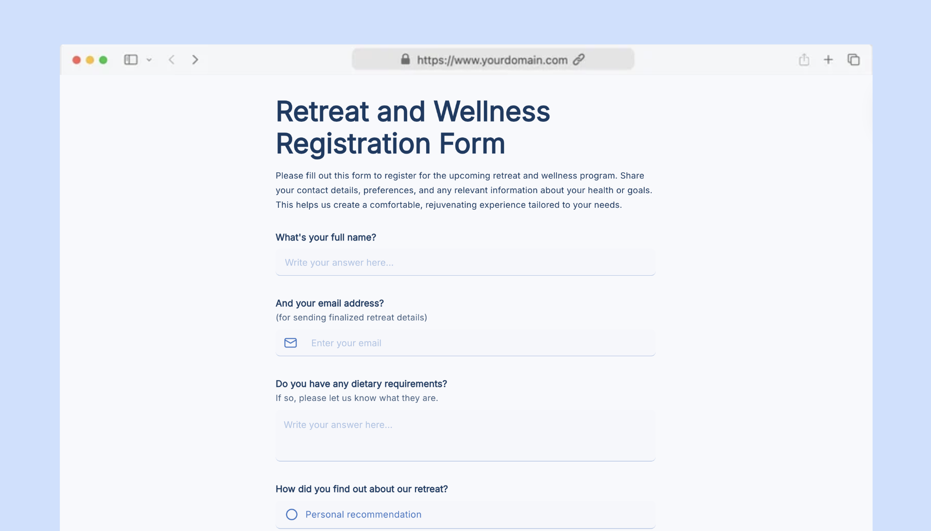 Retreat and Wellness Registration Form