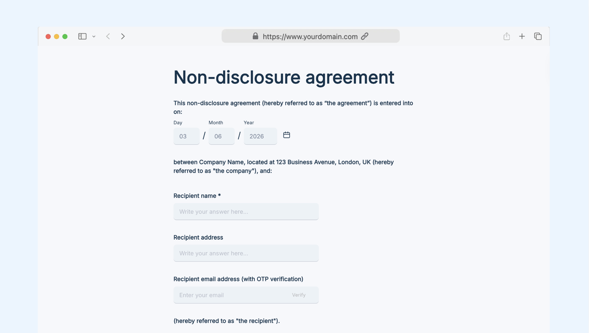 Non-disclosure agreement (NDA contract form)
