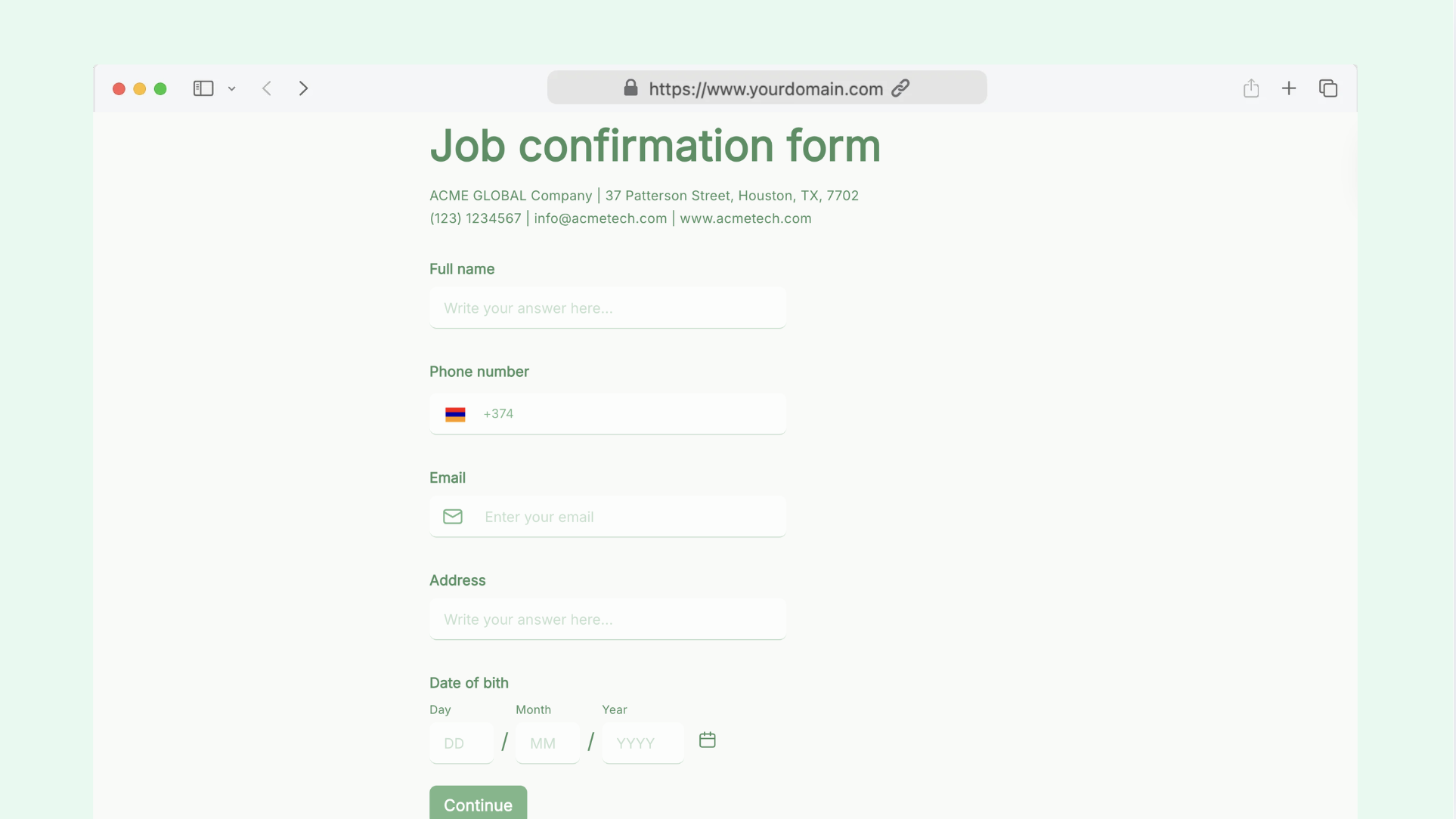 Job confirmation letter form