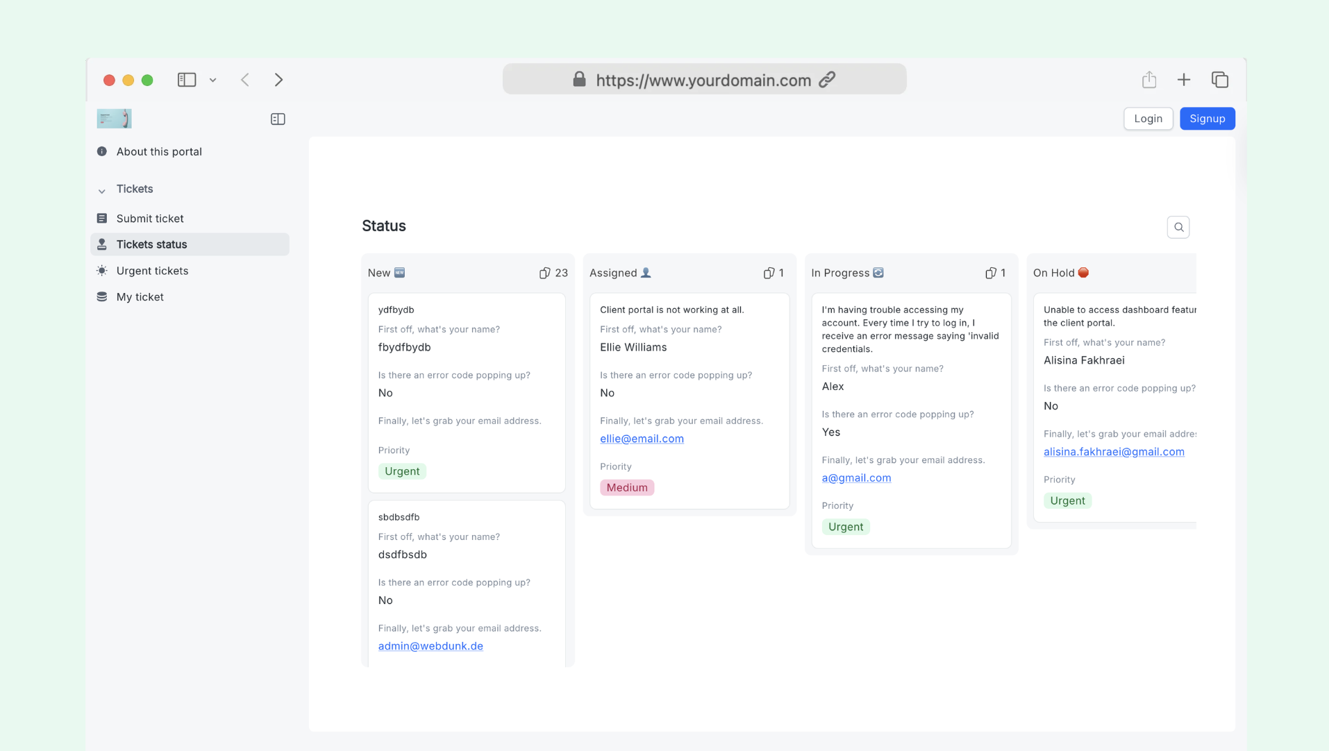 Support ticket portal