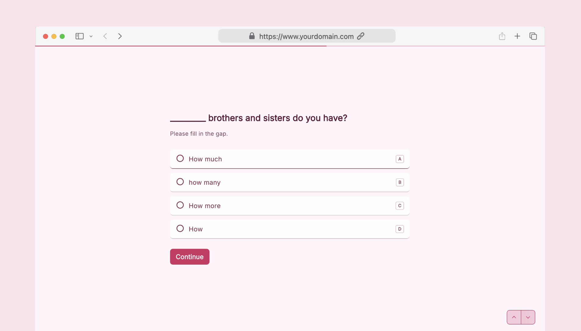 Online English placement test