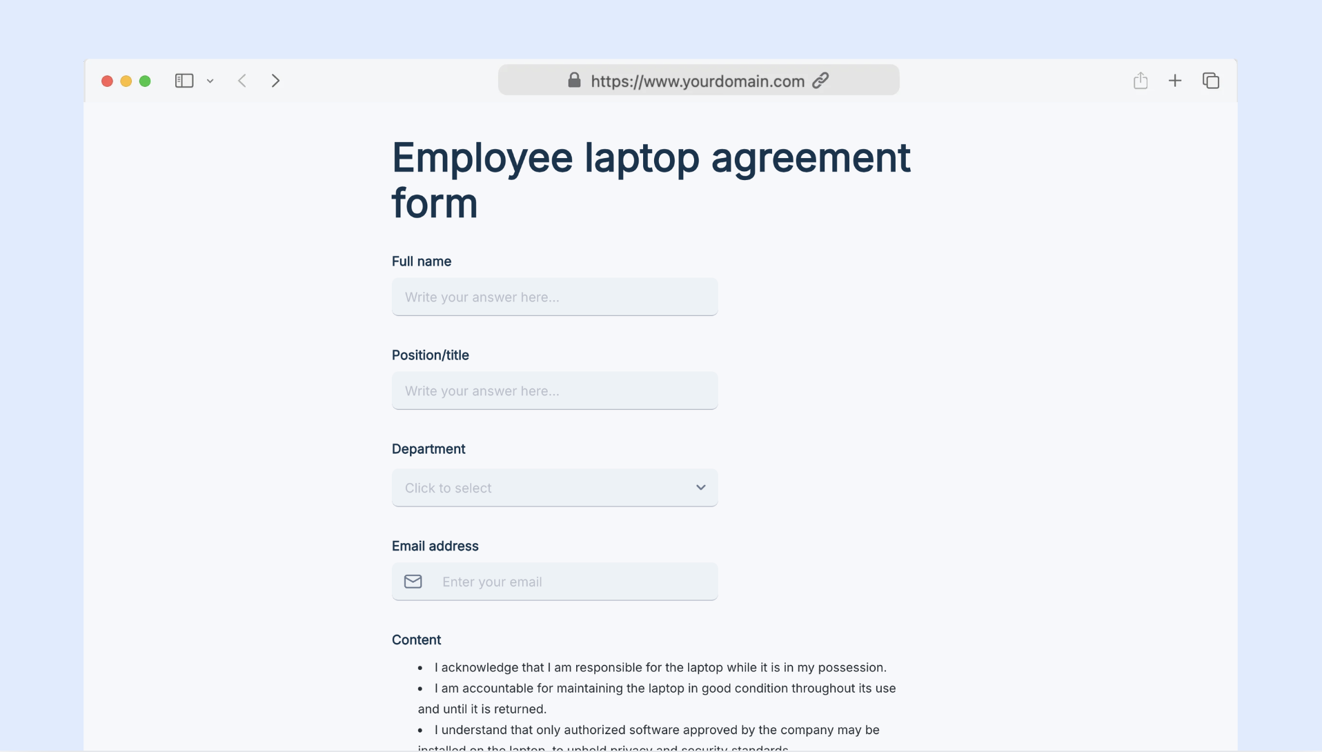 Employee laptop agreement form