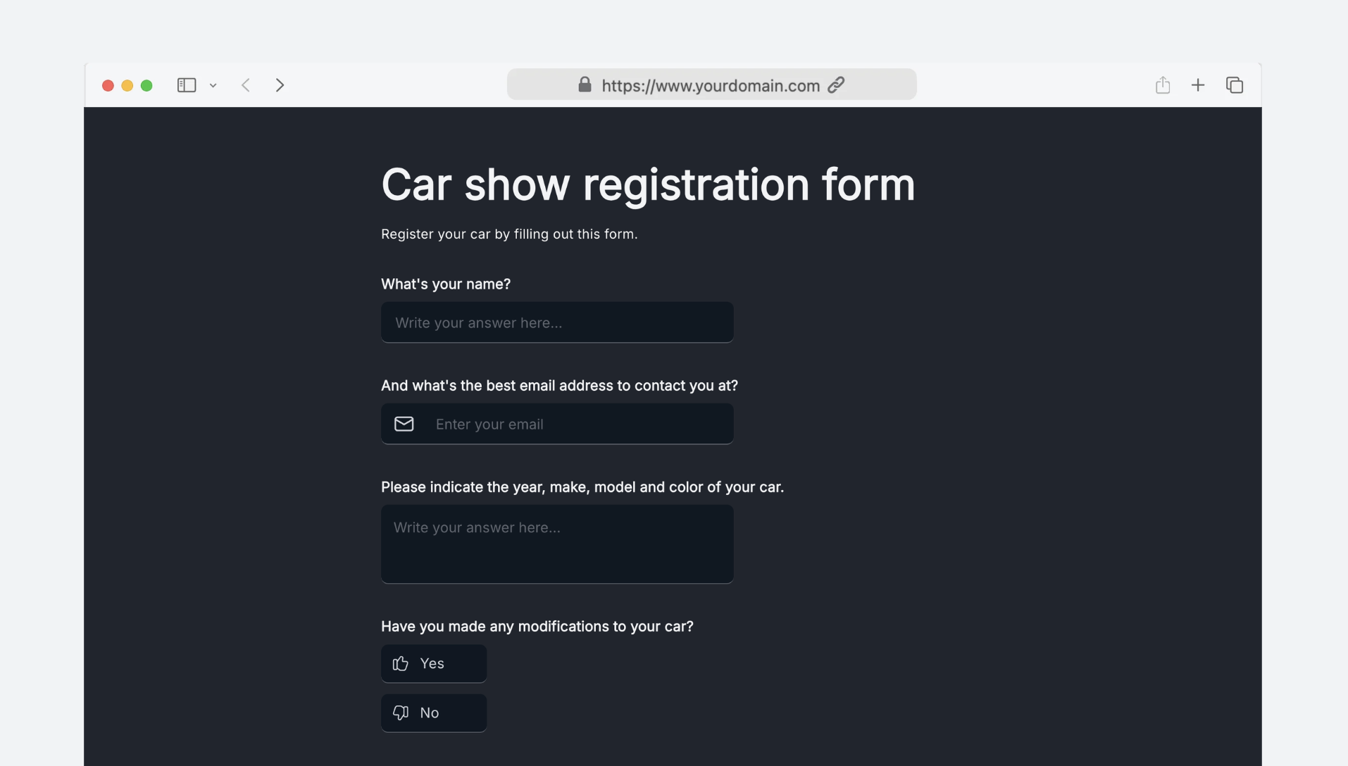 Car show registration form