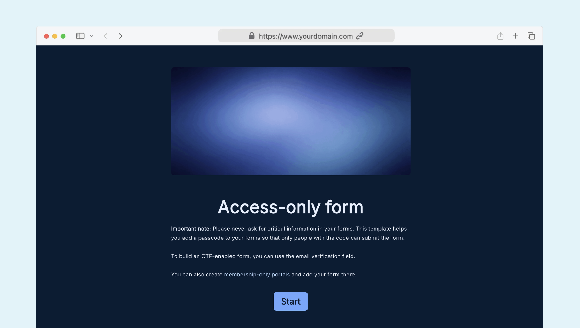 Passcode protected form