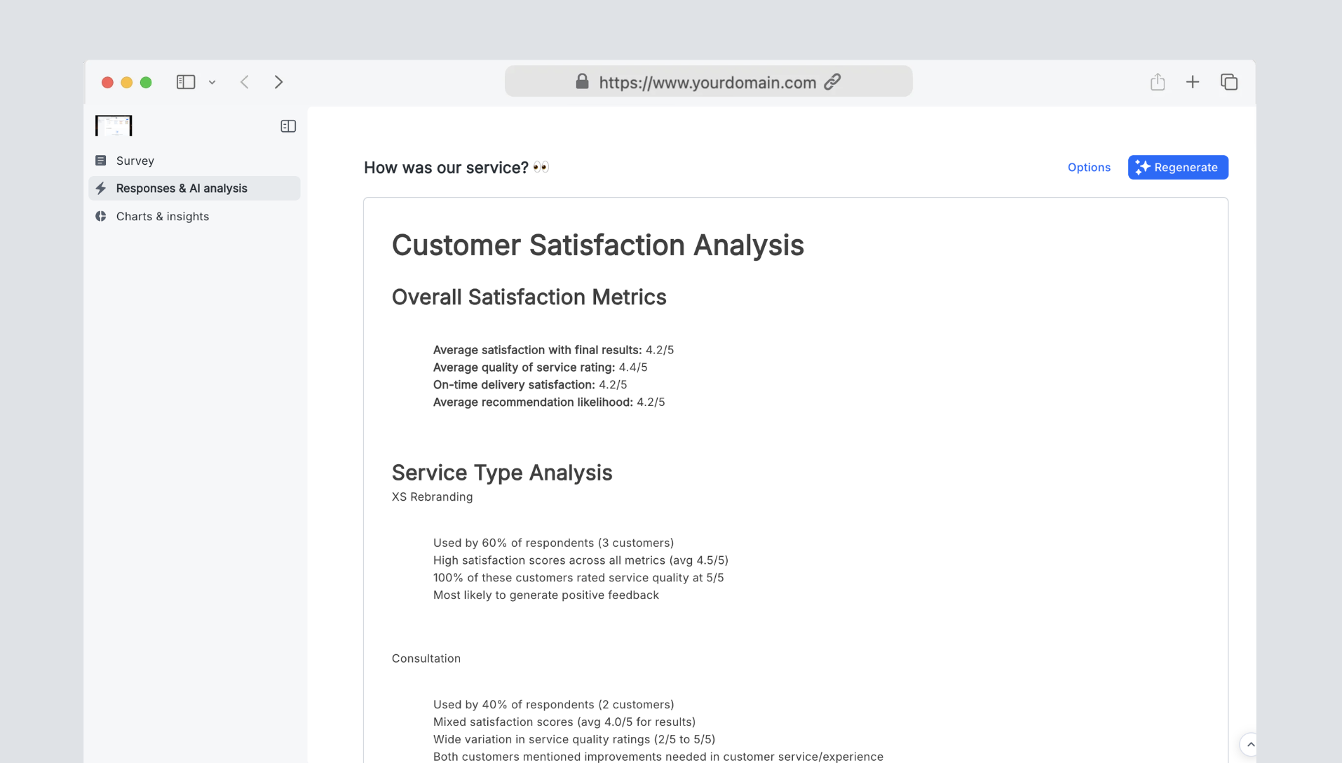 Client satisfaction survey with AI