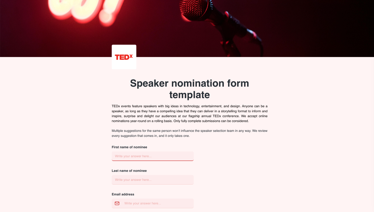 Speaker nomination form template