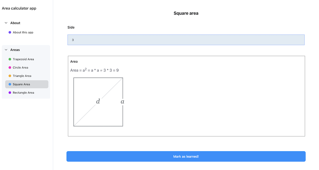 Area calculator app template Formaloo