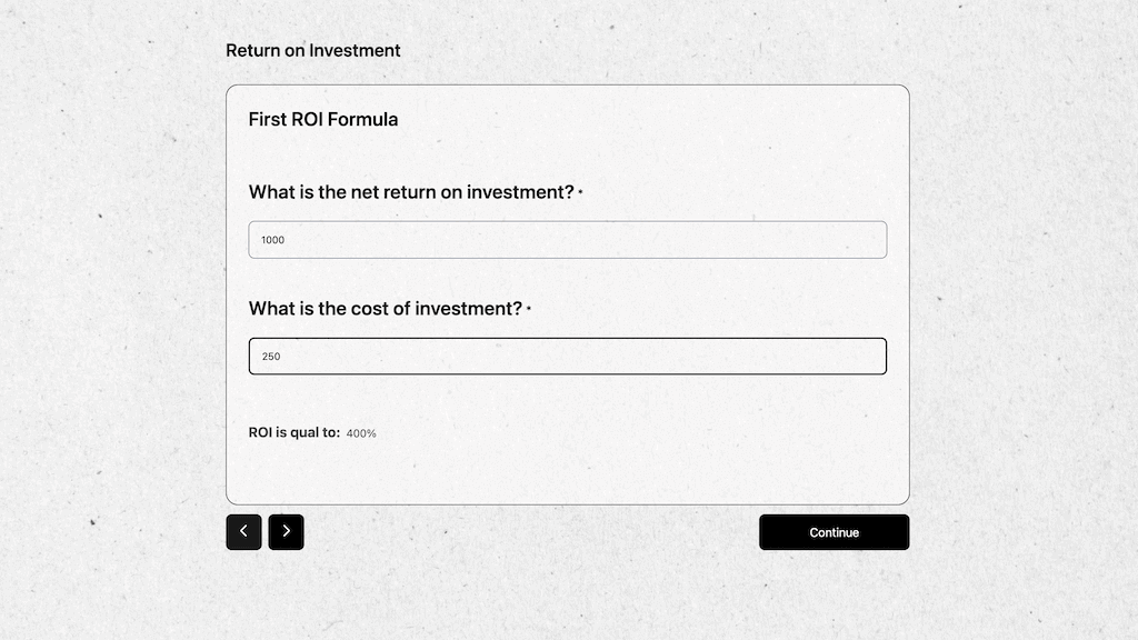 Return on Investment template Formaloo