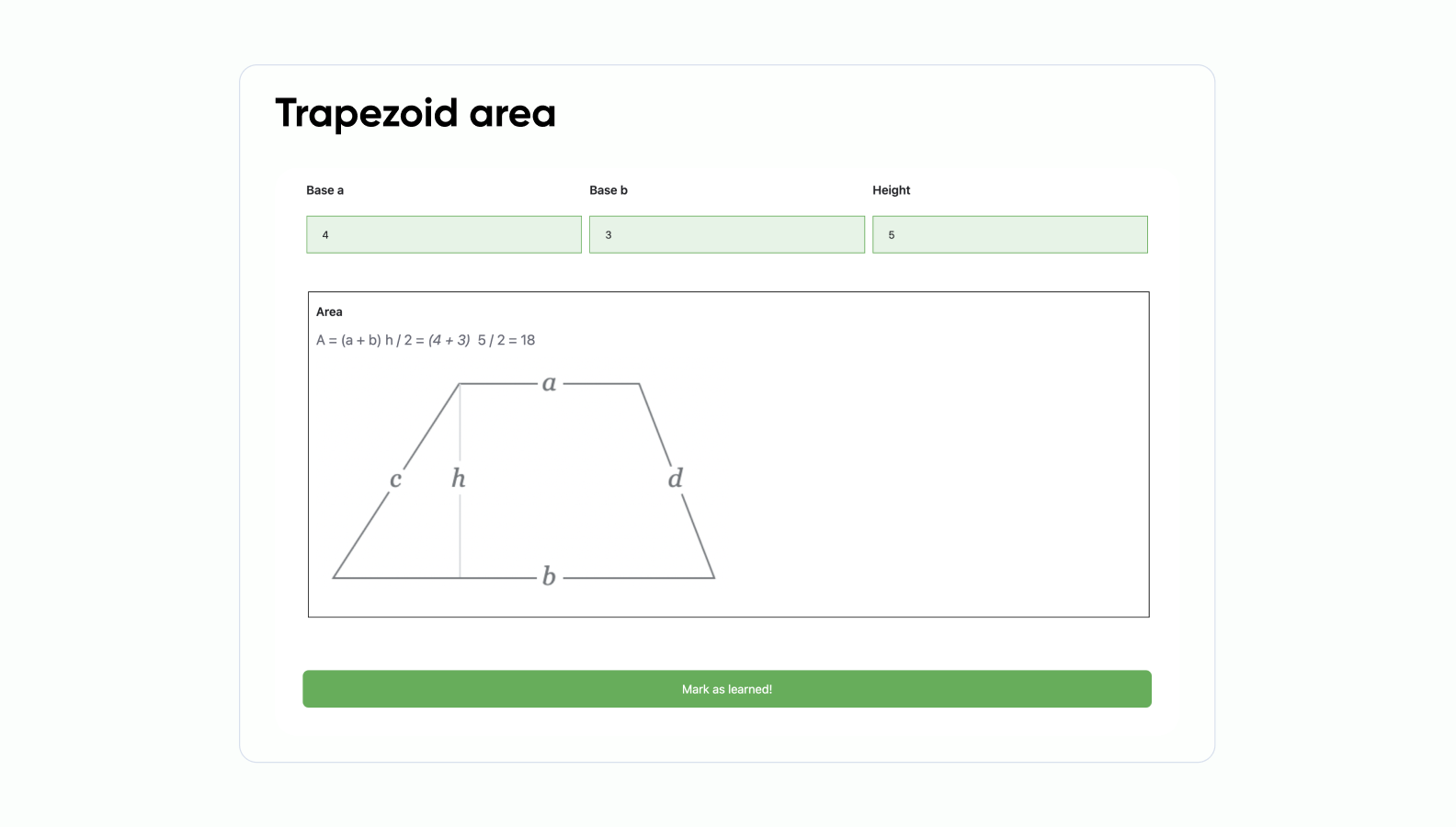 Area calculator app template Formaloo