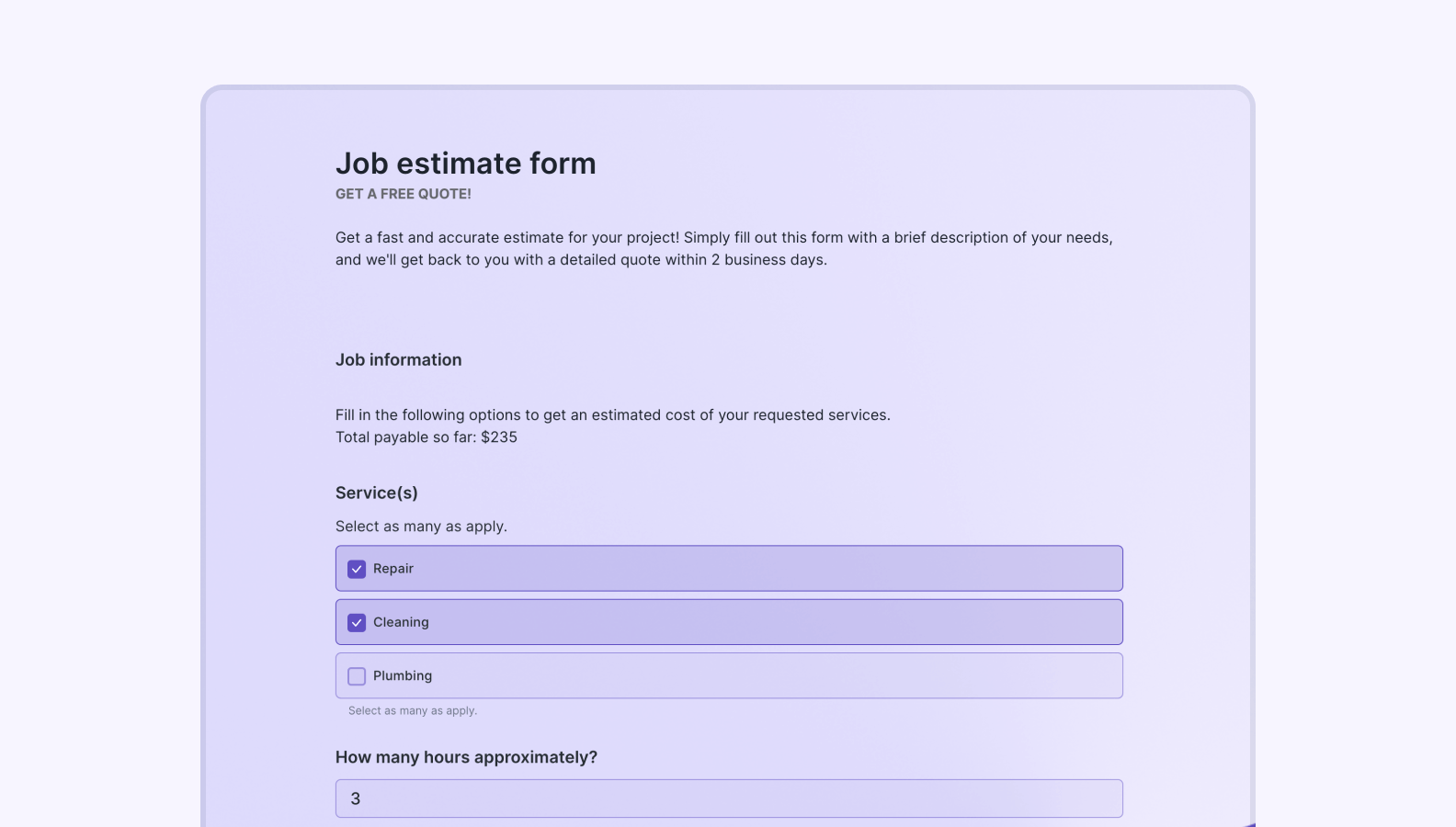 Estimation form