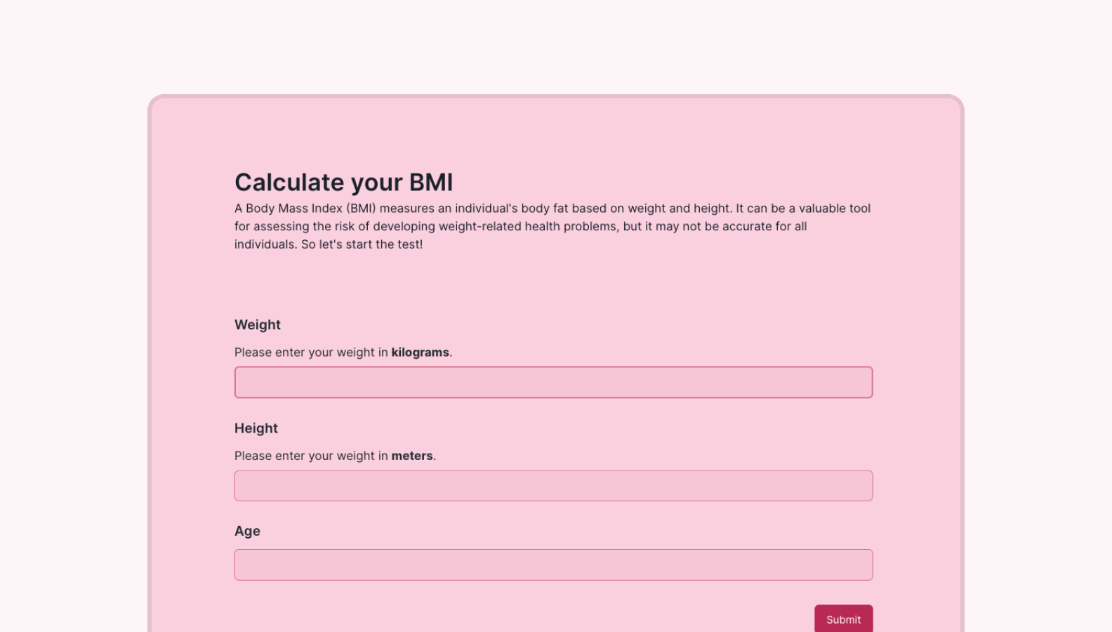 Free to use BMI calculator template