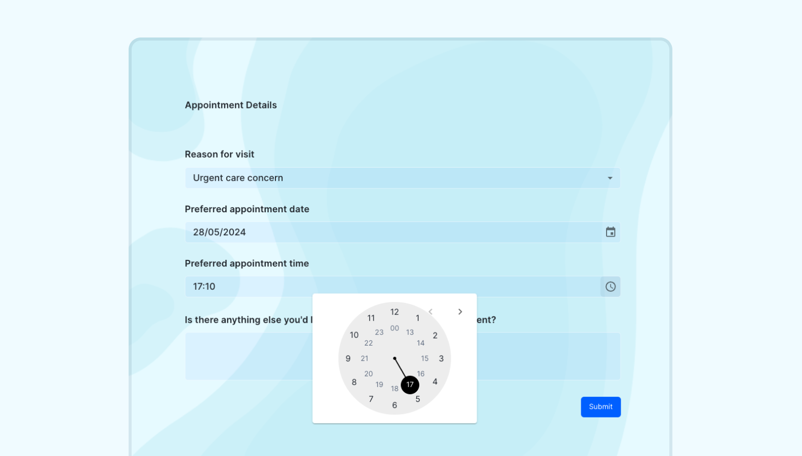 Medical appointment scheduling form