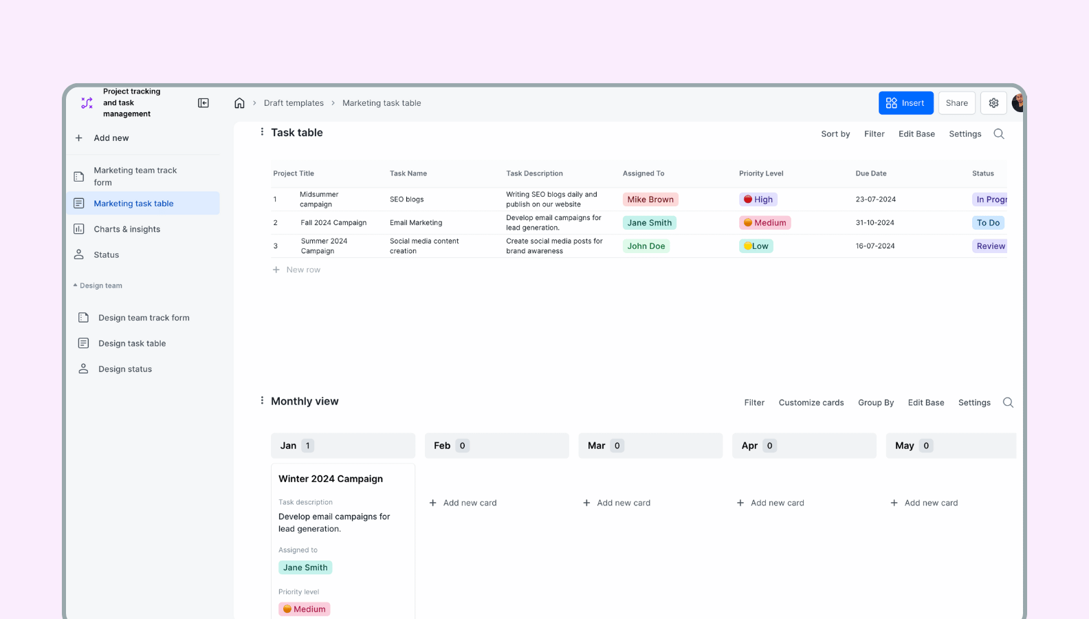 Project tracking and task management