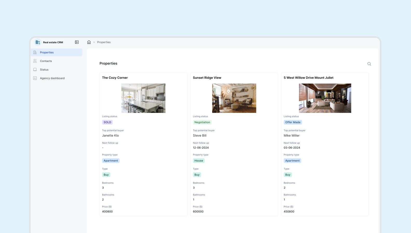 Real estate CRM template Formaloo