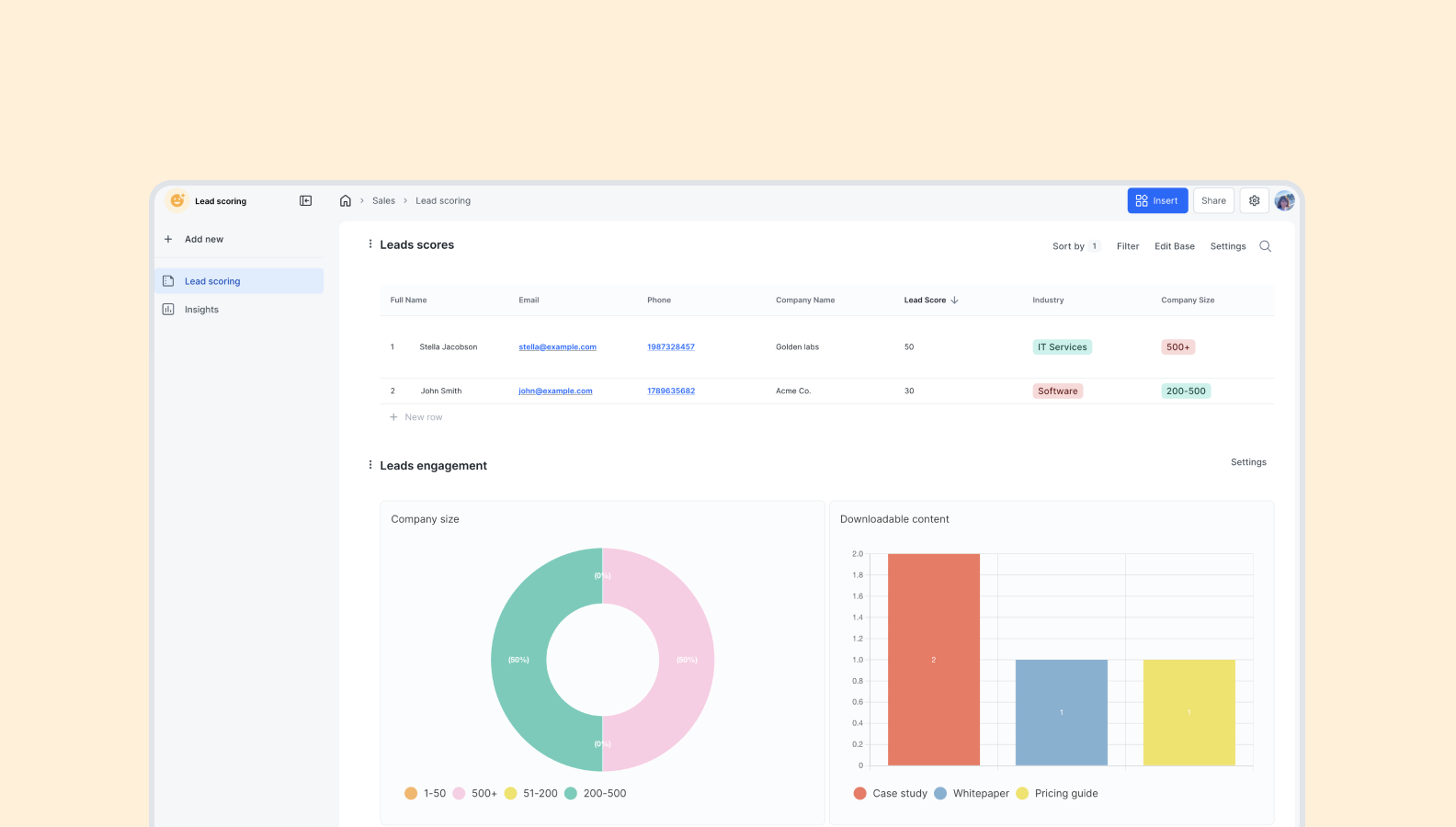 Lead scoring template Formaloo