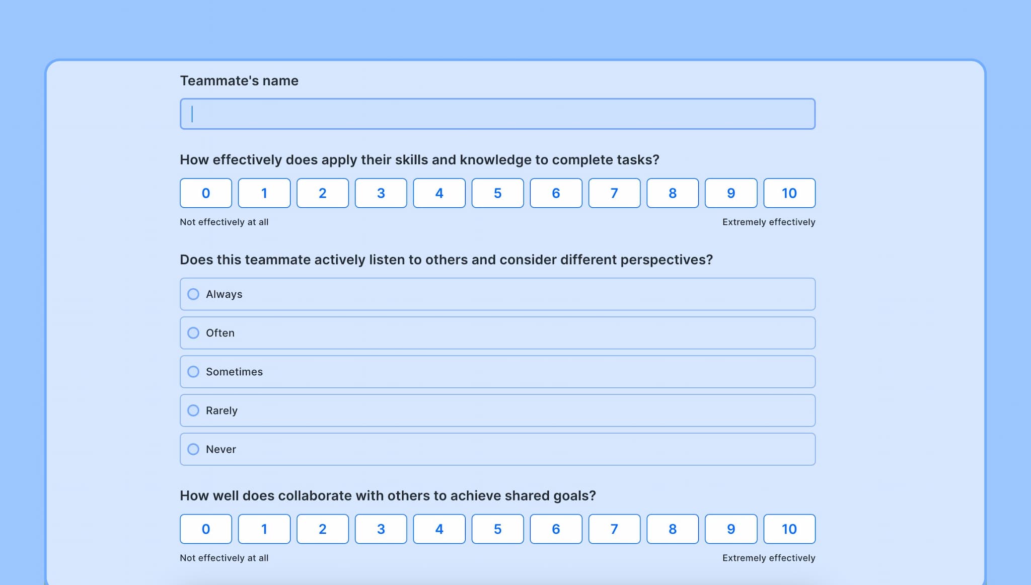 Teammate evaluation form