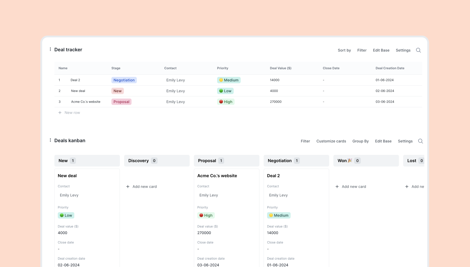 Sales CRM template